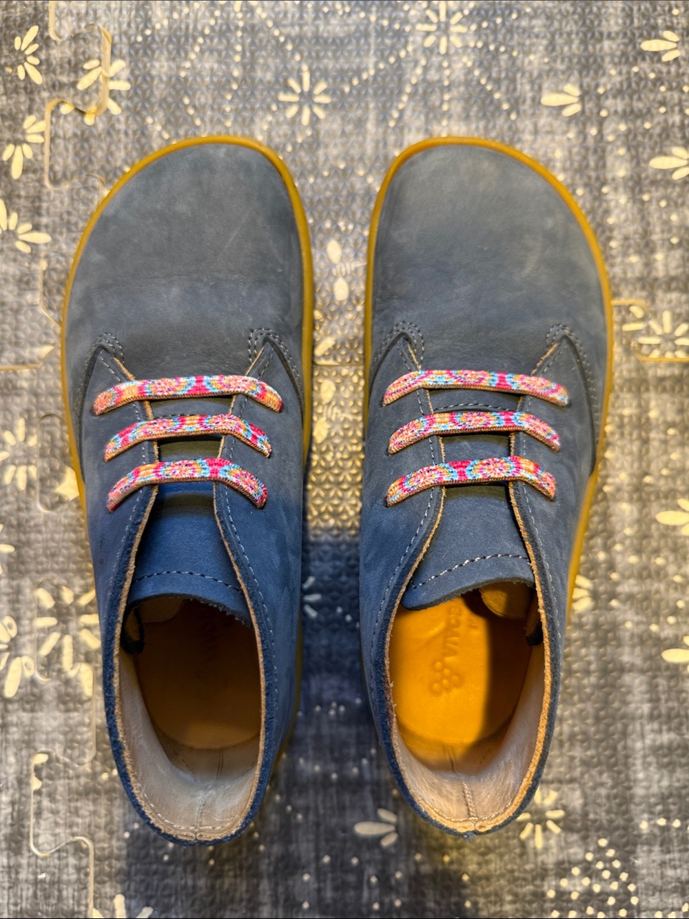 Vivobarefoot 13 Gobi Addis Kids Blue Leather Shoes with Colorful Elastic Laces - Picture 6 of 9